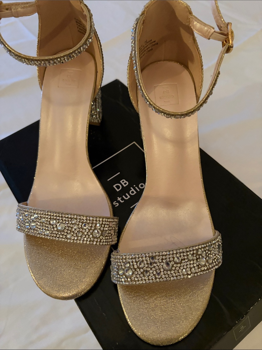 Women's Gold Embellished Ankle-Strap Sandals (David’s Bridal)